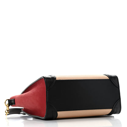 Celine Drummed Calfskin Nubuck Nano Tri-Color Luggage Ruby 4 of 15