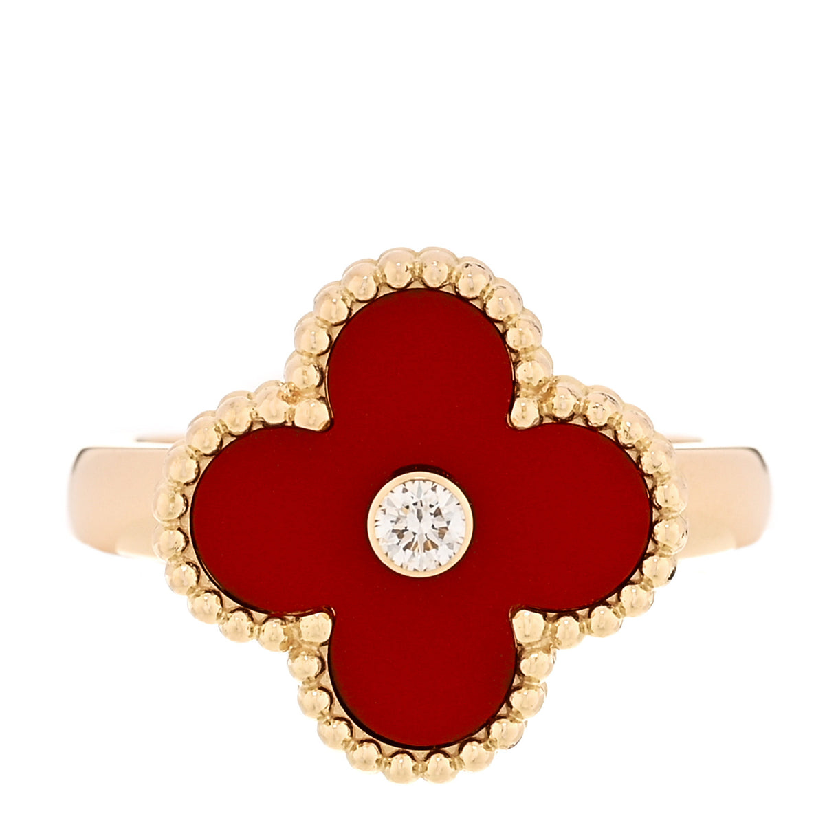 18K Yellow Gold Diamond Carnelian Vintage Alhambra Ring 52 6