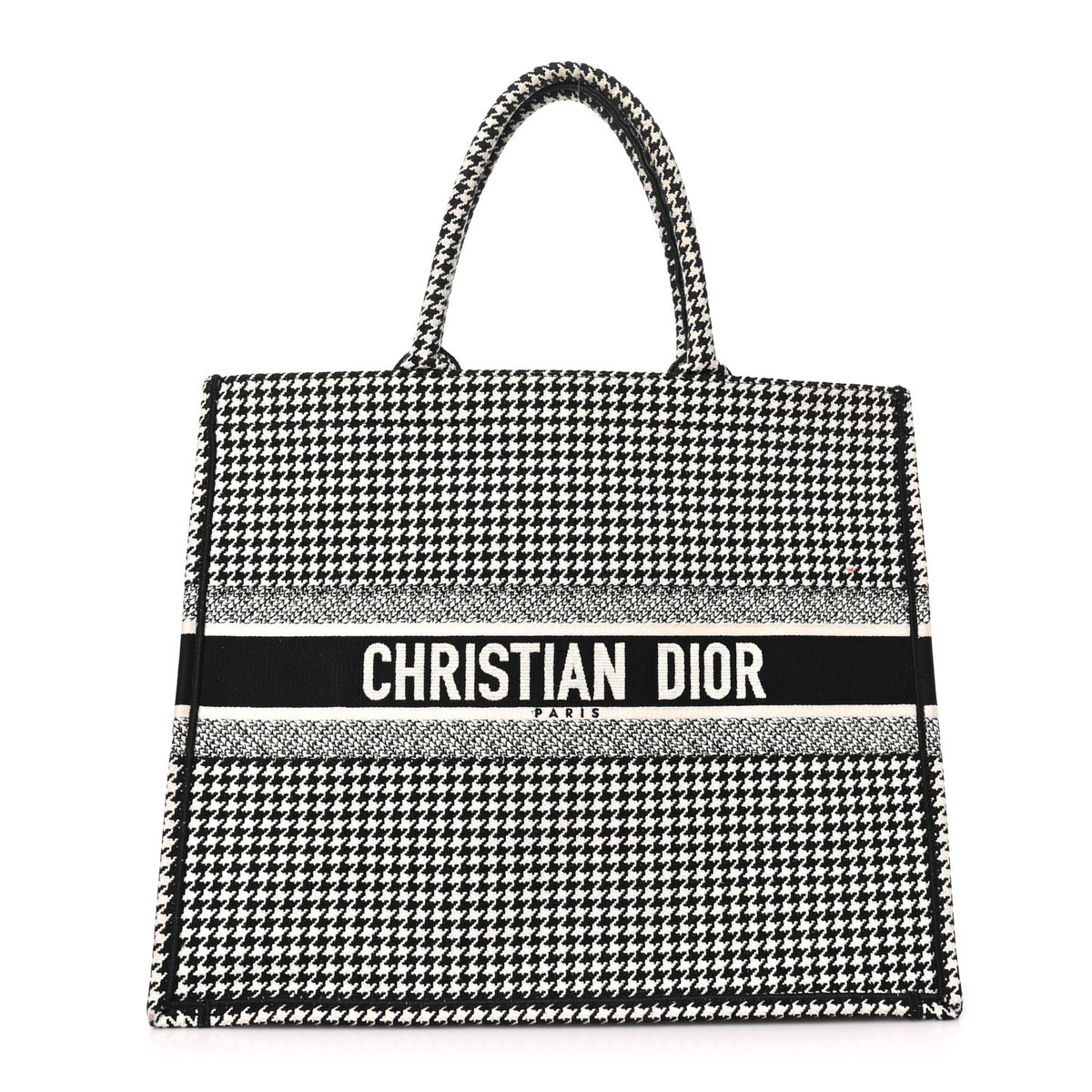 Christian Dior Canvas Houndstooth Embroidered Large Book Tote Black White 1 of 9