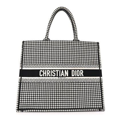 Christian Dior Canvas Houndstooth Embroidered Large Book Tote Black White 1 of 9