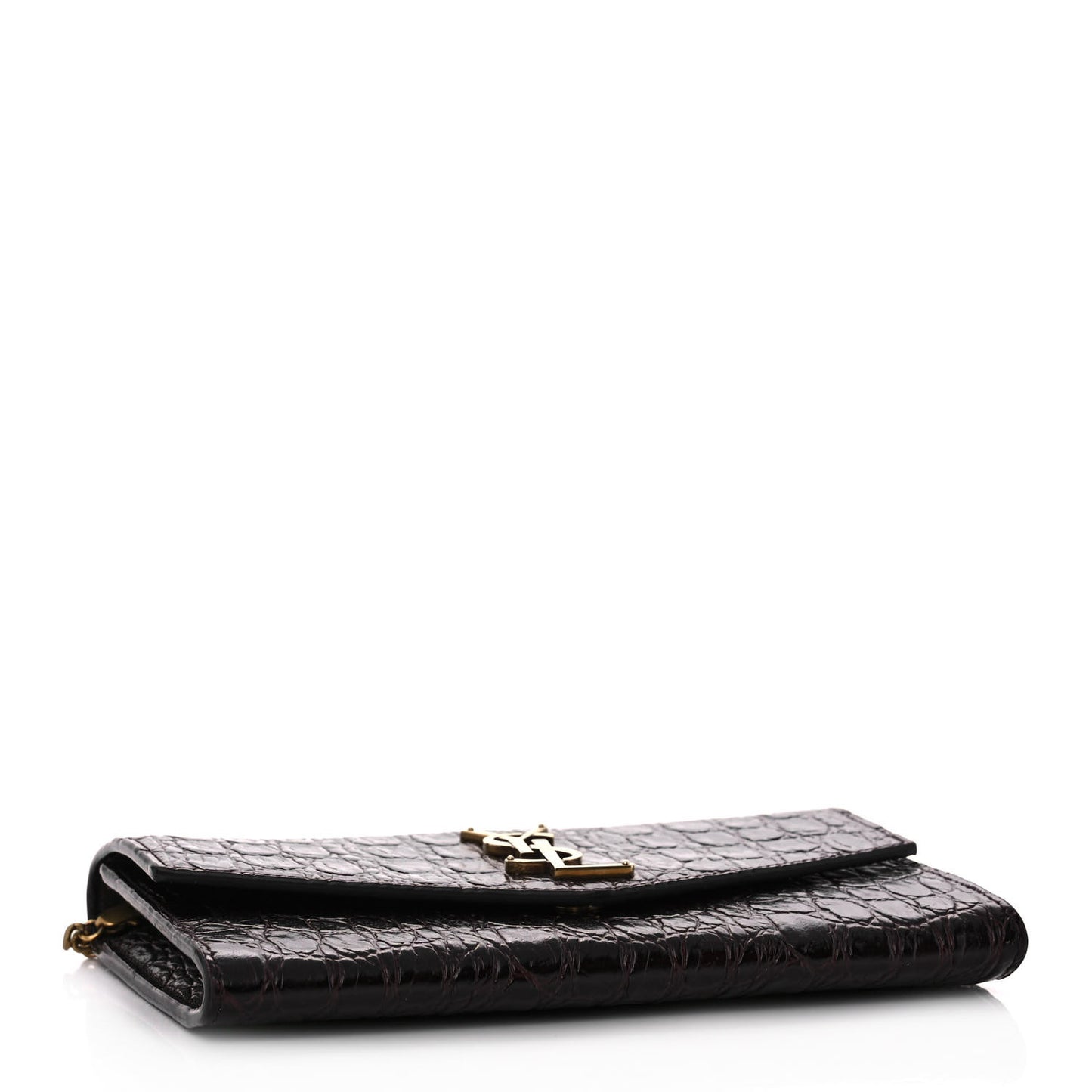 Calfskin Crocodile Embossed Monogram Uptown Chain Wallet Fondente