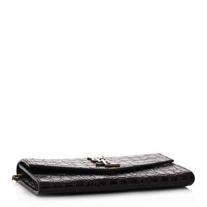 Saint Laurent Calfskin Crocodile Embossed Monogram Uptown Chain Wallet Fondente 3 of 11
