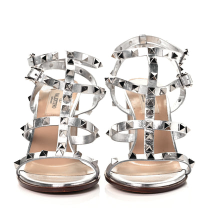 Valentino Garavani Metallic Calfskin Rockstud 90mm City Sandals 37 Silver 2 of 8