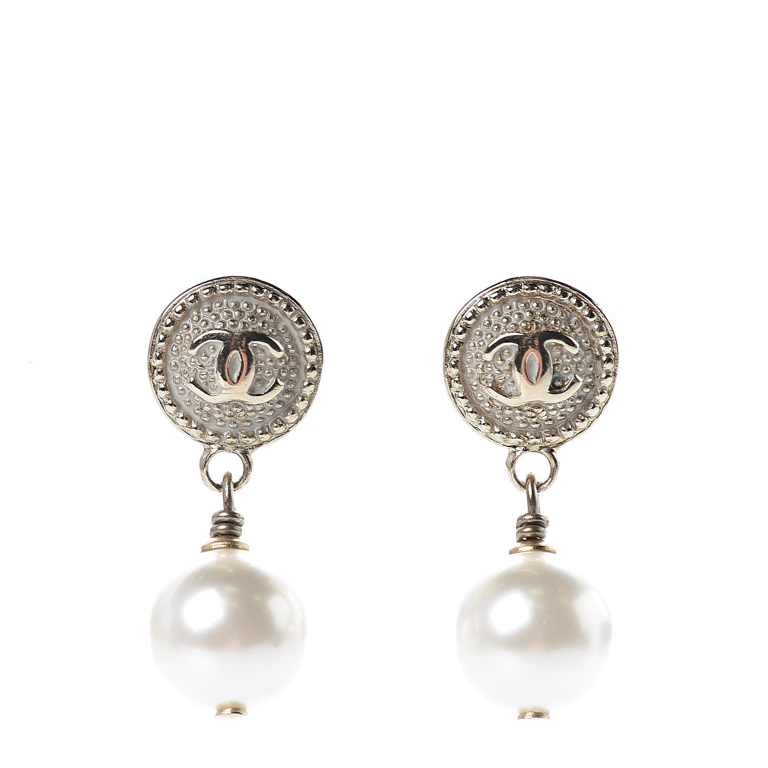 Chanel Medallion CC Pearl Drop Earrings Gold 1 of 5