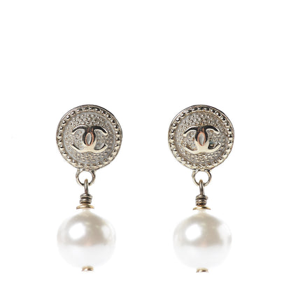 Chanel Medallion CC Pearl Drop Earrings Gold 1 of 5
