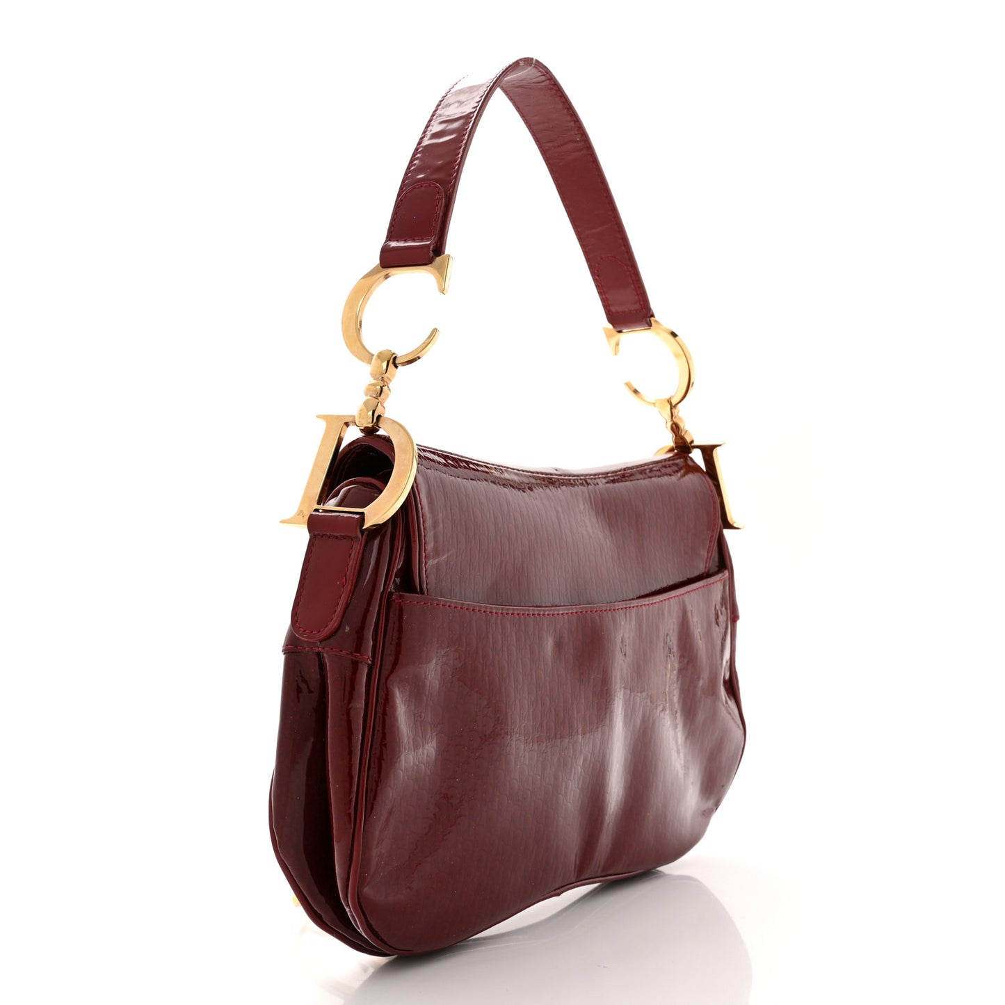 Patent Diorissimo Double Saddle Bag Dark Red
