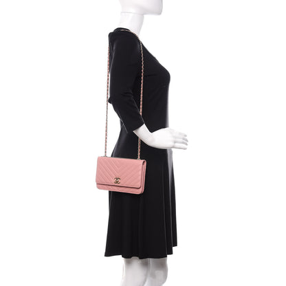 Chanel Lambskin Chevron Quilted Trendy CC Wallet On Chain WOC Pink 2 of 15