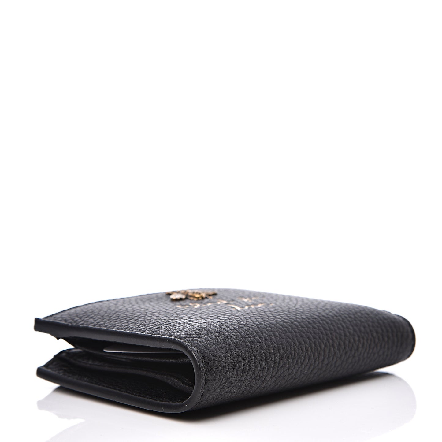 Pebbled Calfskin Animalier Card Case Wallet Black