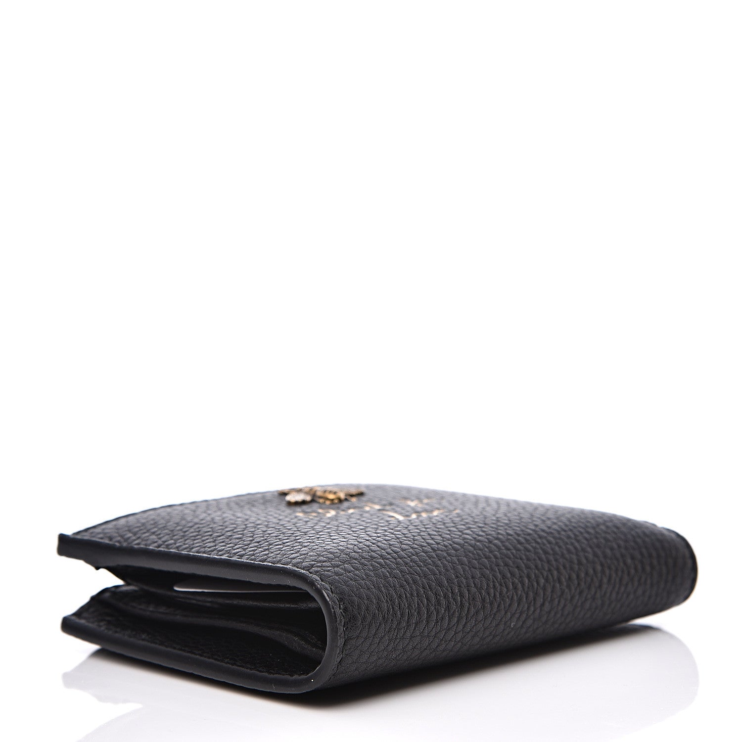 Gucci Pebbled Calfskin Animalier Card Case Wallet Black 3 of 7
