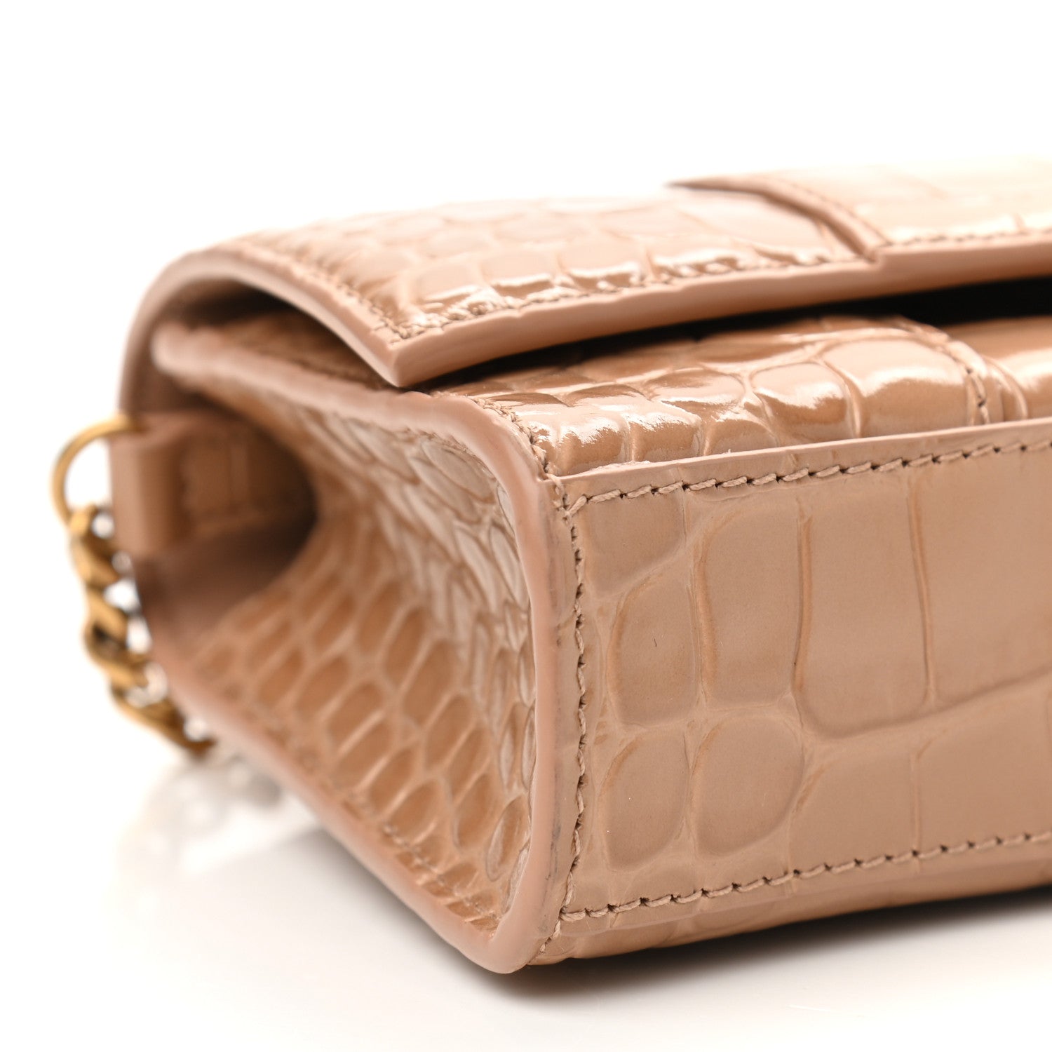 Balenciaga Shiny Calfskin Crocodile Embossed Hourglass Chain Bag Nude Beige 11 of 12