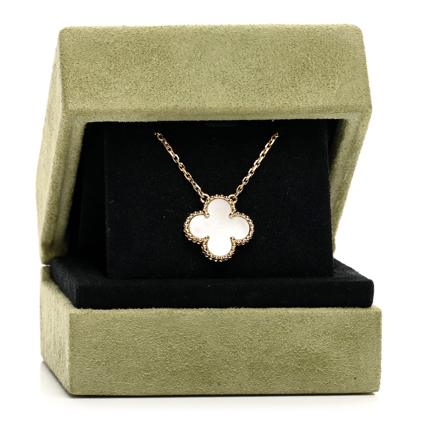 18K Yellow Gold Mother of Pearl Vintage Alhambra Pendant Necklace