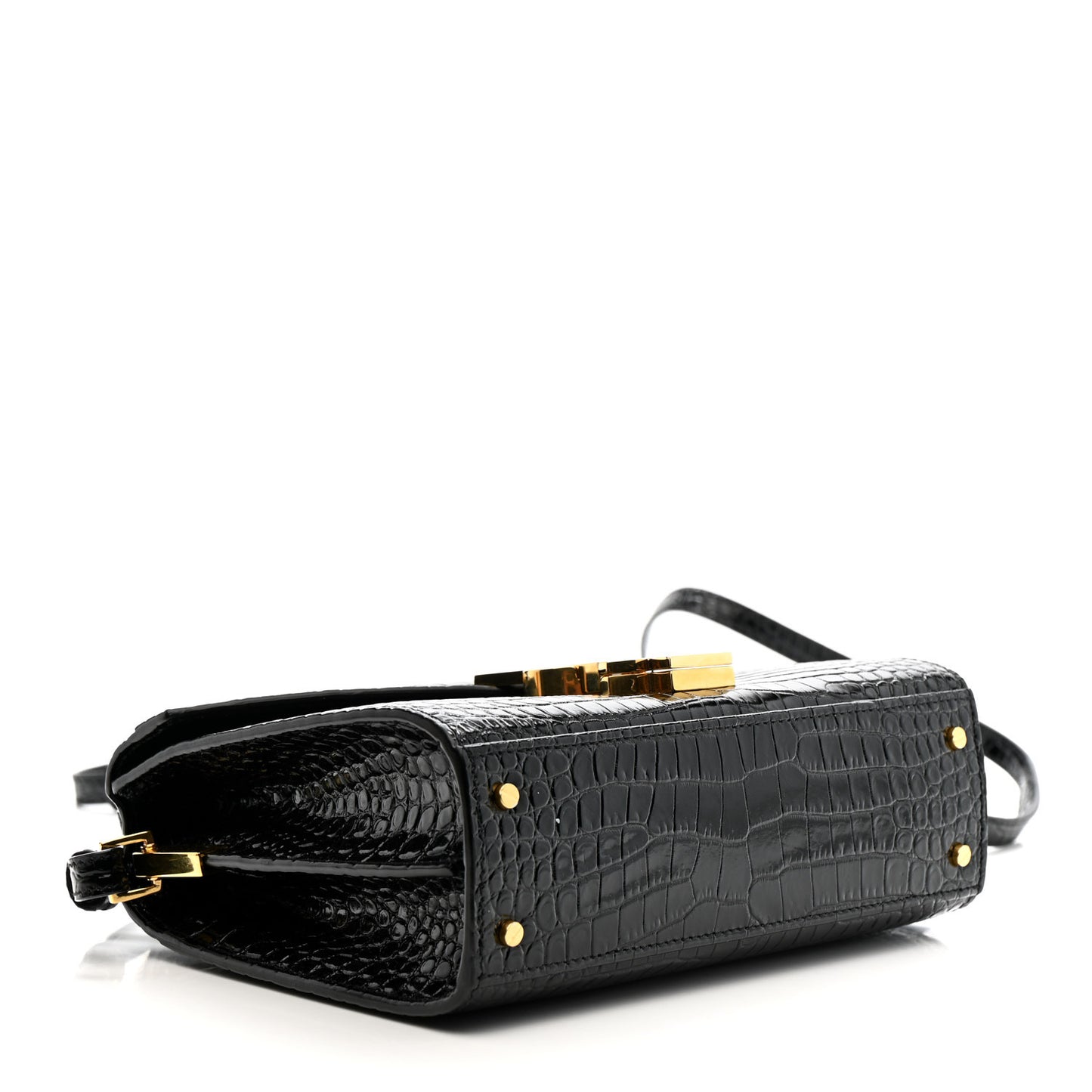 Calfskin Crocodile Embossed Mini Classic Monogram Cassandra Top Handle Black