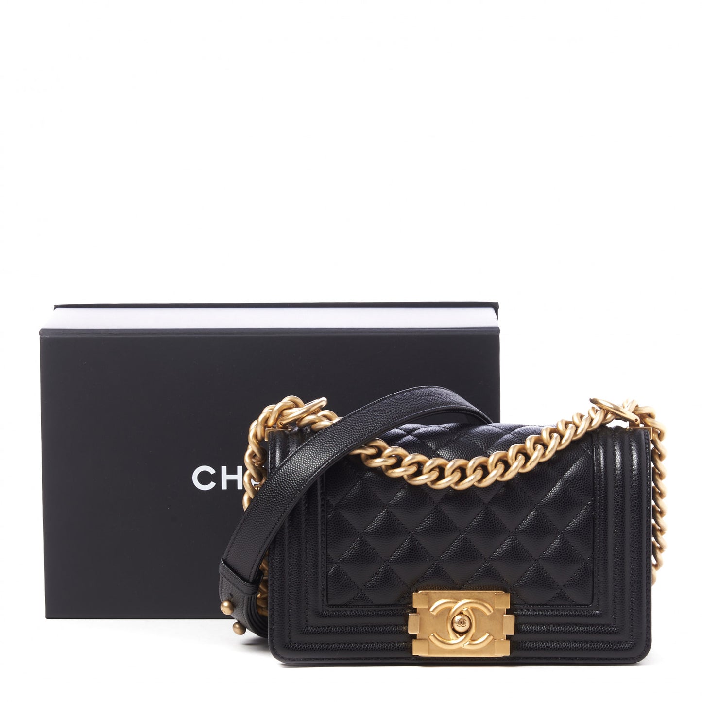 Caviar Quilted Small Boy Flap Black