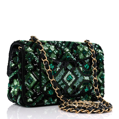 Chanel Sequin Mosaic Mini Rectangular Flap Green Black 2 of 9