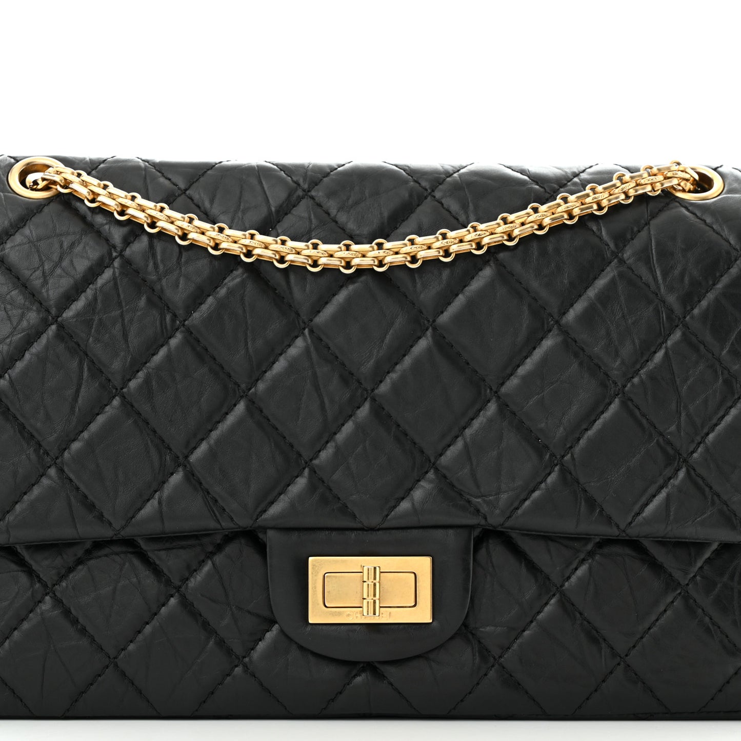 Aged Calfskin Quilted 2.55 Reissue 227 Flap Black
