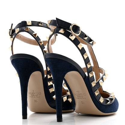 Valentino Garavani Suede Nappa Rockstud Ankle Strap 100mm Pumps 35 Marine 4 of 11