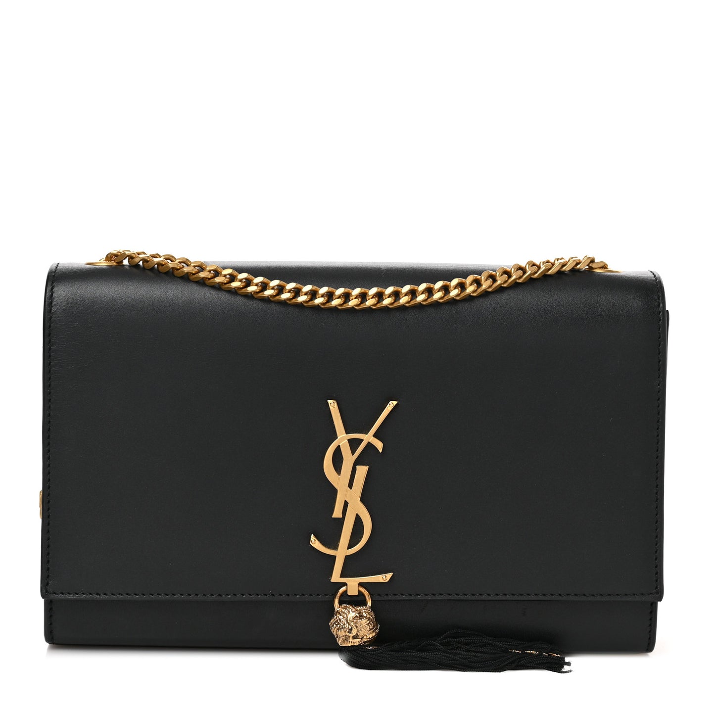 Smooth Calfskin Medium Classic Monogram Kate Tassel Satchel Black