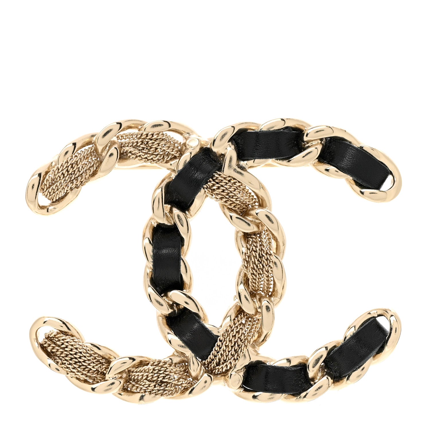 Chanel Enamel Metal Chain French New Wave Brooch Gold Black 1 of 6
