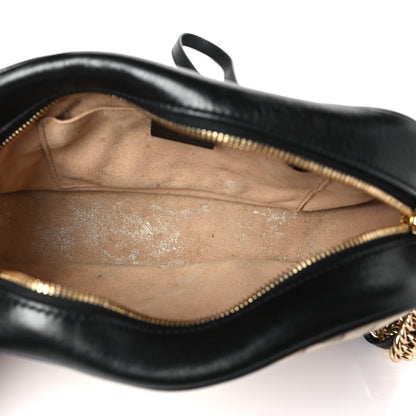 Gucci Monogram Matelasse Diagonal Small GG Marmont Chain Shoulder Bag Beige Black 5 of 9