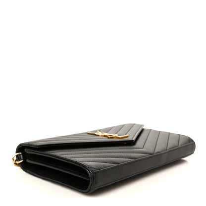 Saint Laurent Grain De Poudre Matelasse Chevron Monogram Chain Wallet Black 3 of 9