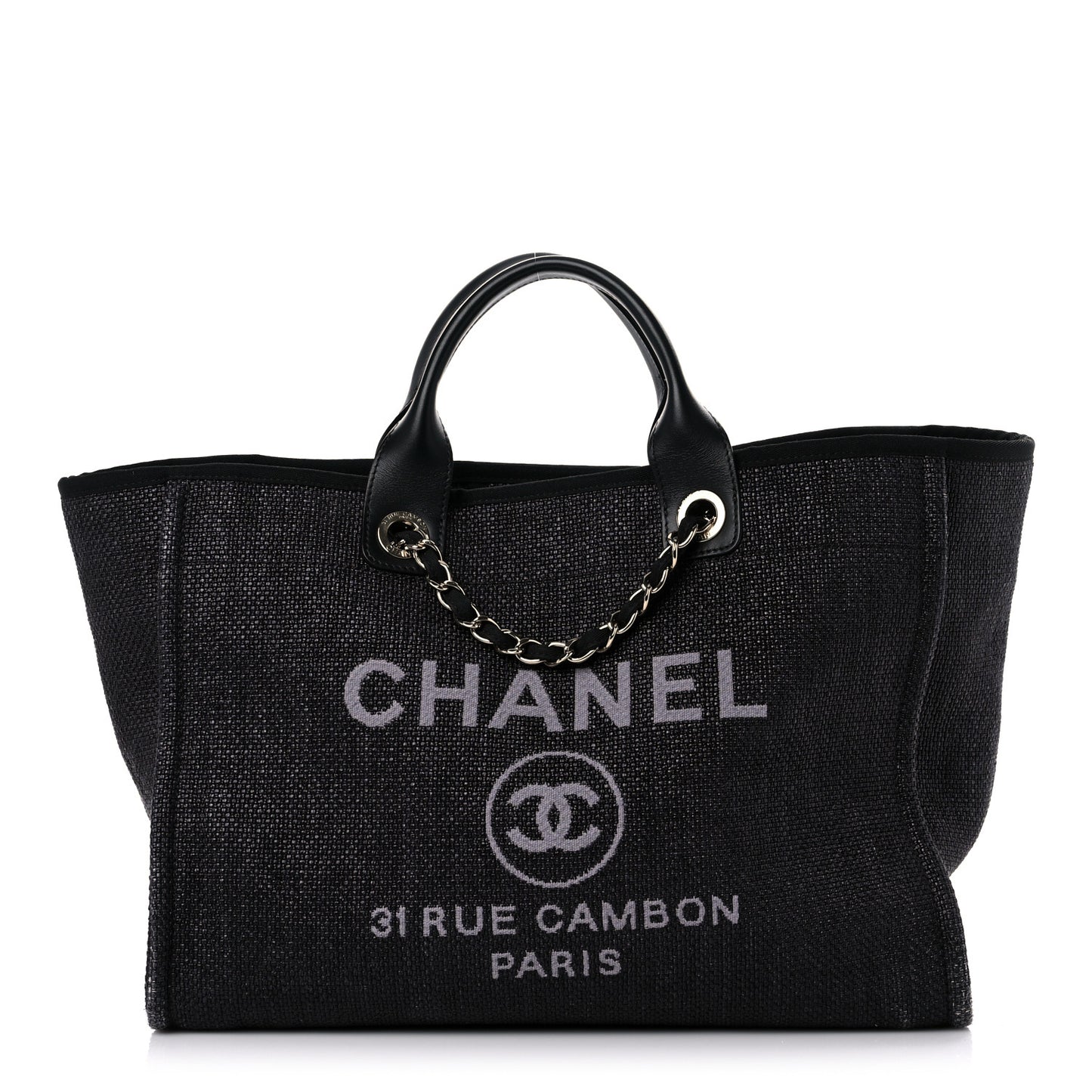 Woven Straw Raffia Large Deauville Tote Black