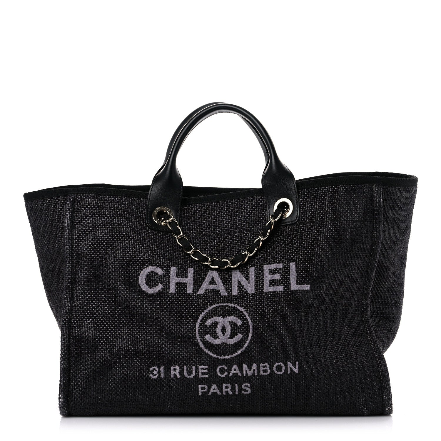 Chanel Woven Straw Raffia Large Deauville Tote Black 1 of 13