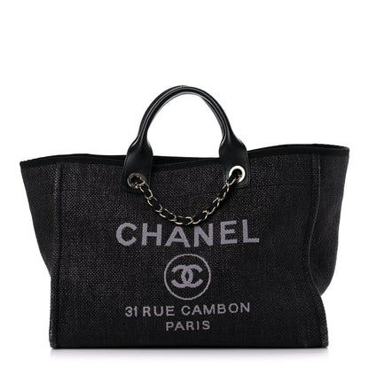 Chanel Woven Straw Raffia Large Deauville Tote Black 1 of 13