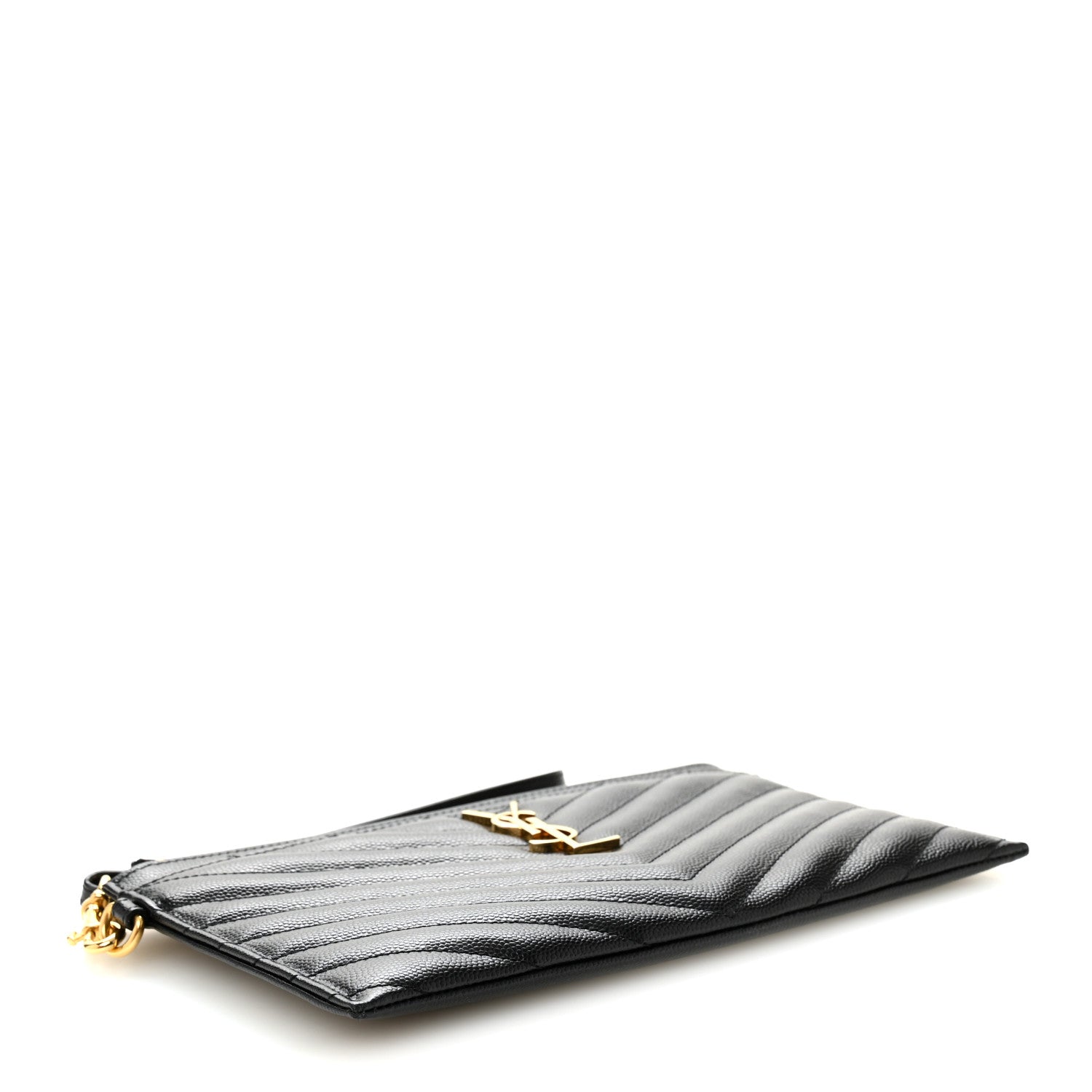 Saint Laurent Grain De Poudre Chevron Monogram Large Bill Pouch Black 4 of 11