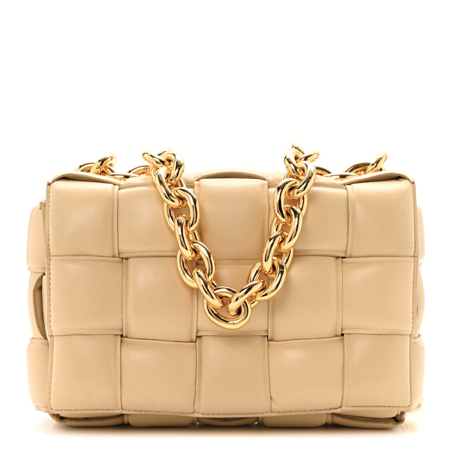 Lambskin Maxi Intreccio Padded Chain Cassette Crossbody Bag Porridge