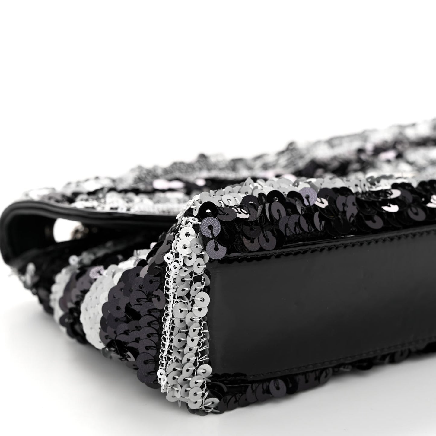 Sequin Striped Medium Reissue Flap Black Silver