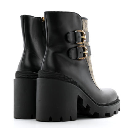 Gucci Kensington Calfskin Nappa GG Supreme Monogram Womens Double Buckle Ankle Boots 37.5 Black 4 of 14