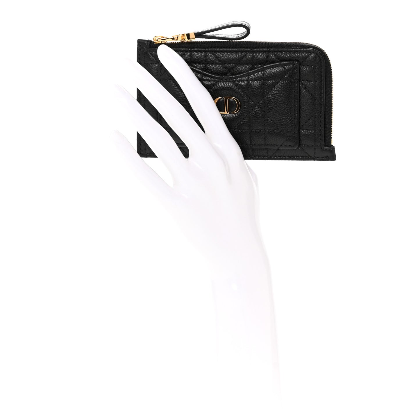 Supple Calfskin Cannage Caro Cosmos Zipped Card Holder Black