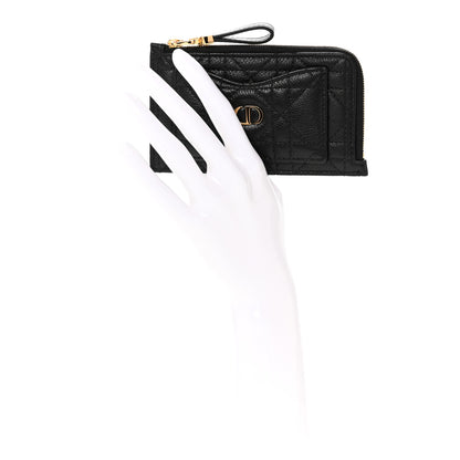 Christian Dior Supple Calfskin Cannage Caro Cosmos Zipped Card Holder Black 2 of 11