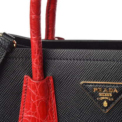 Prada Saffiano Cuir Crocodile Small Double Bag Black Rosso 12 of 12