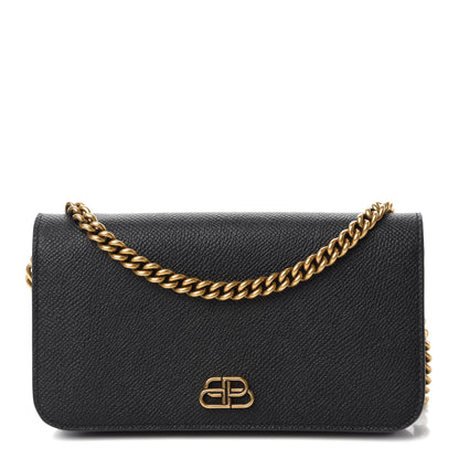 Balenciaga Grained Calfskin BB Phone Holder Wallet On Chain Black 1 of 10