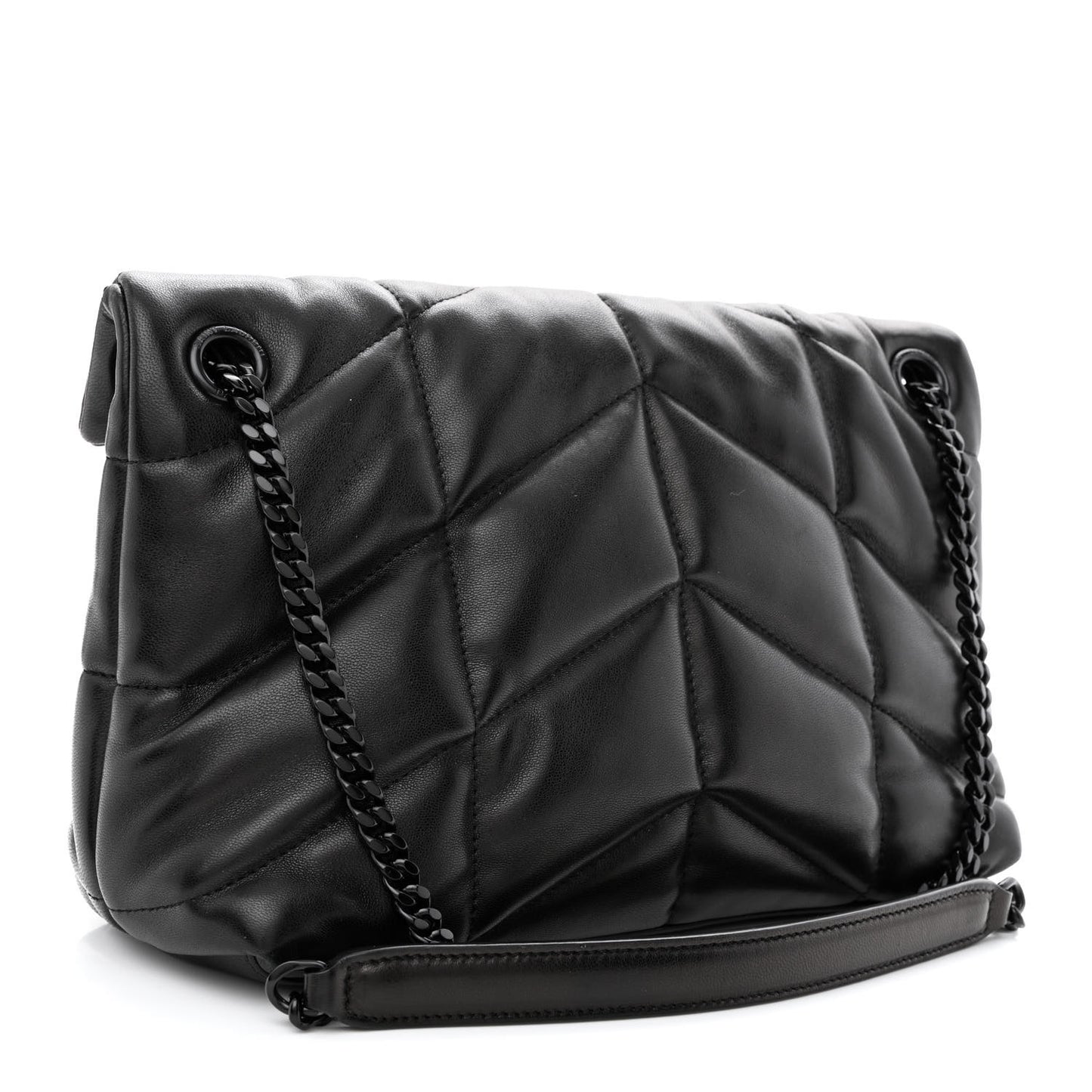 Lambskin Quilted Monogram Monochrome Small Loulou Puffer Chain Satchel Black