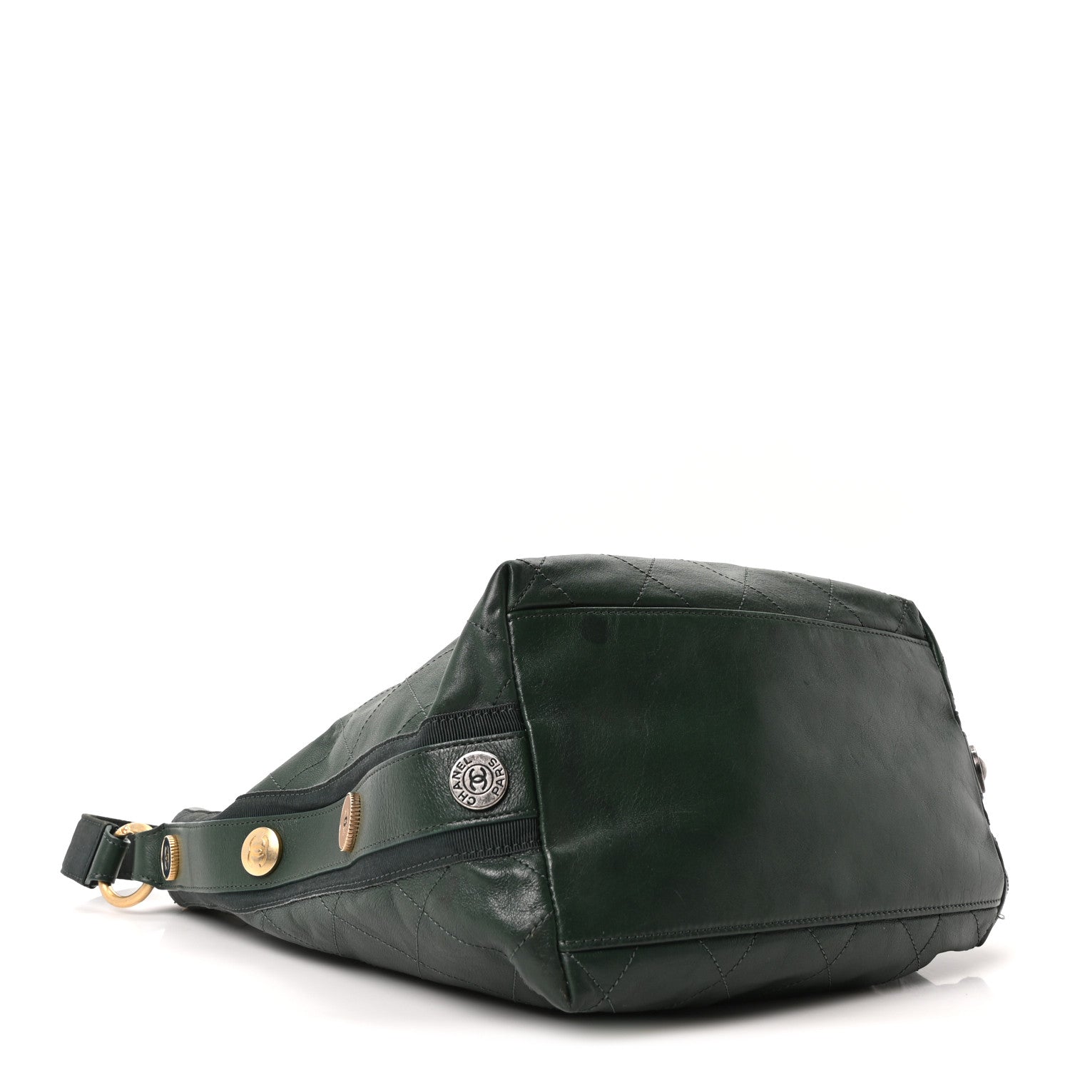 Chanel Calfskin Stitched Large Button Up Hobo Dark Green 4 of 10