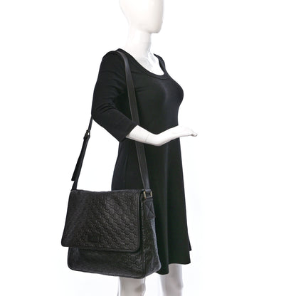 Gucci Guccissima Medium Flap Messenger Bag Black 2 of 9