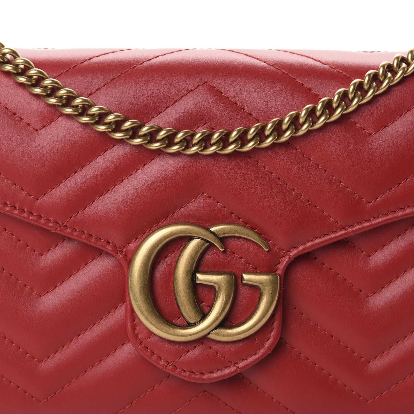 Calfskin Matelasse GG Marmont Chain Wallet Hibiscus Red