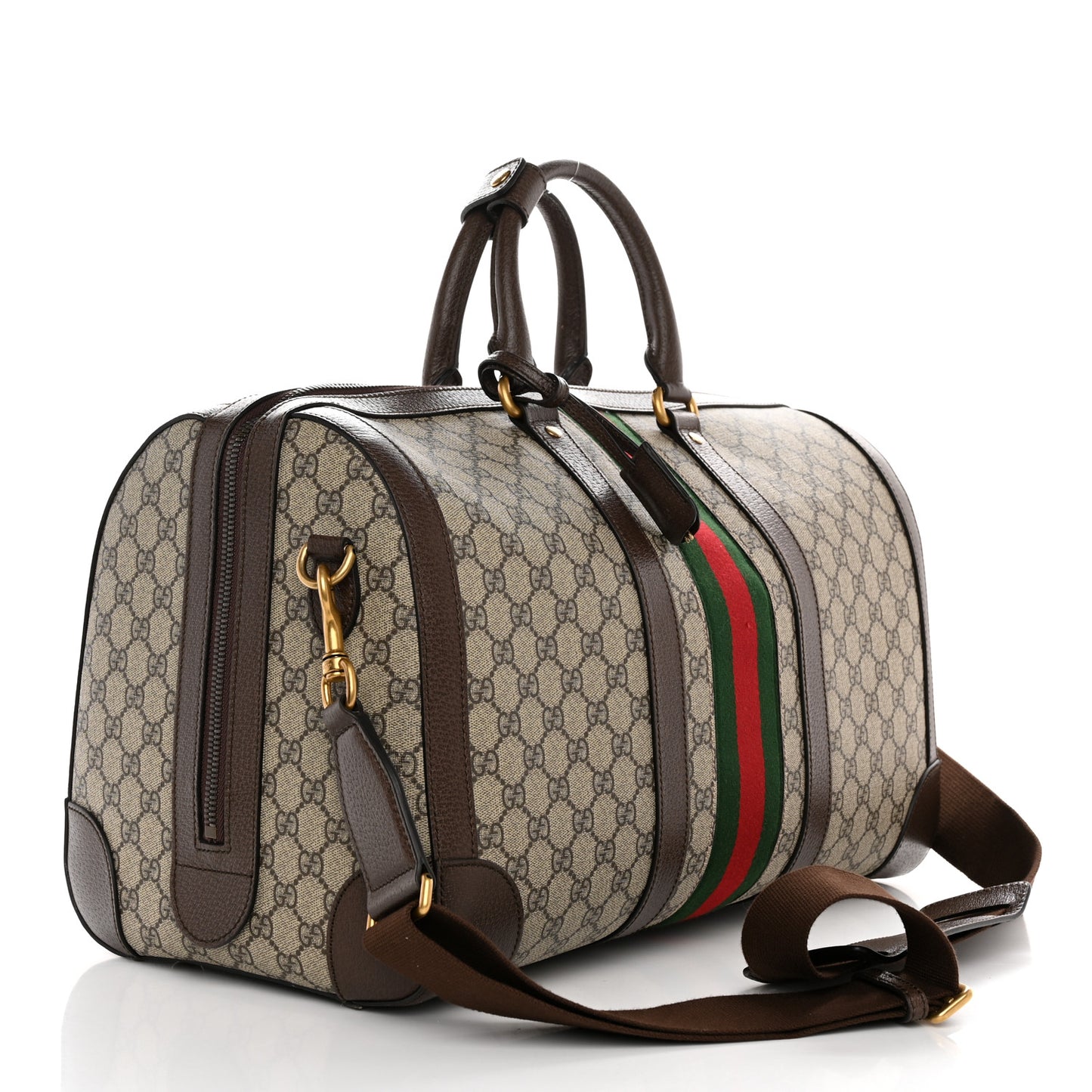 GG Supreme Monogram Textured Dollar Calfskin Web Medium Savoy Duffle Bag Beige Ebony New Acero