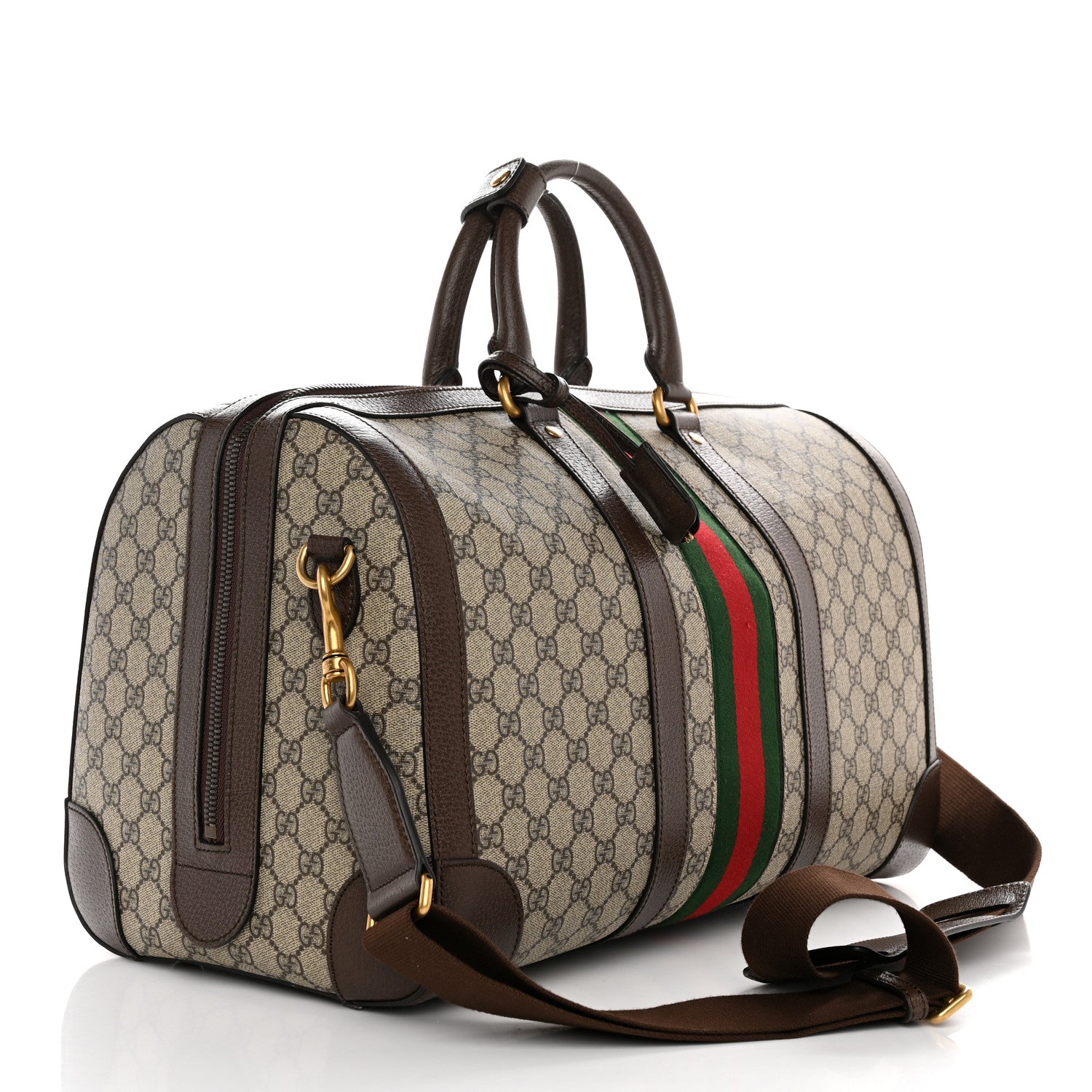 Gucci GG Supreme Monogram Textured Dollar Calfskin Web Medium Savoy Duffle Bag Beige Ebony New Acero 2 of 13