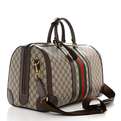 Gucci GG Supreme Monogram Textured Dollar Calfskin Web Medium Savoy Duffle Bag Beige Ebony New Acero 2 of 13