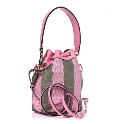Fendi Raffia Vitello Seta F is Fendi Pequin Gingham Woven Mini Mon Tresor Bucket Bag Military Rosa Lollypop 2 of 5
