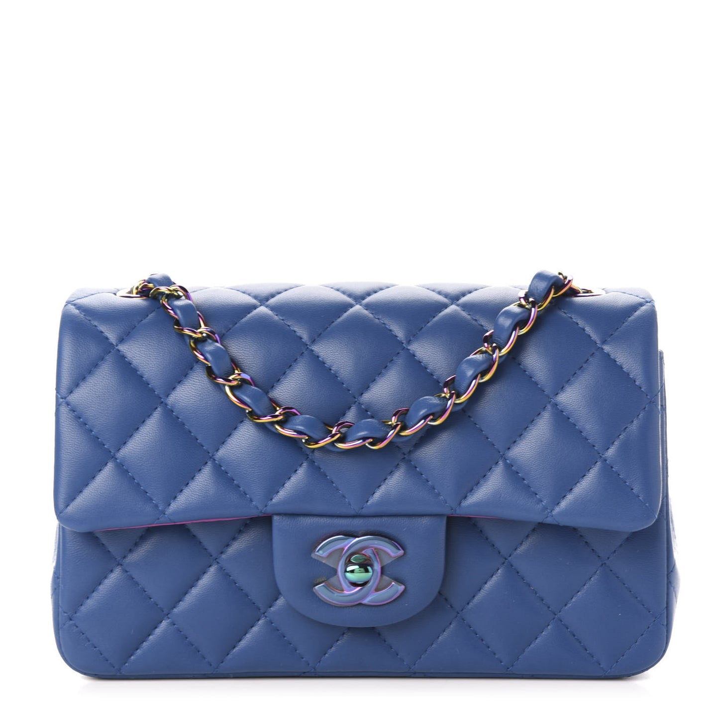 Lambskin Quilted Mini Rectangular Flap Blue Purple