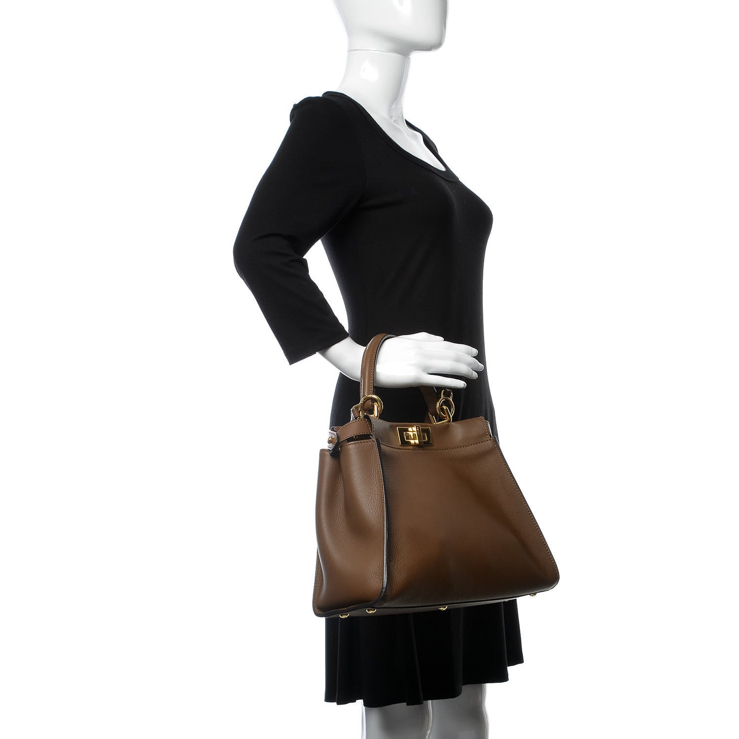 Vitello Seta Fabric Jacquard Pequin Medium Peekaboo Iconic Satchel Foresta Tobacco