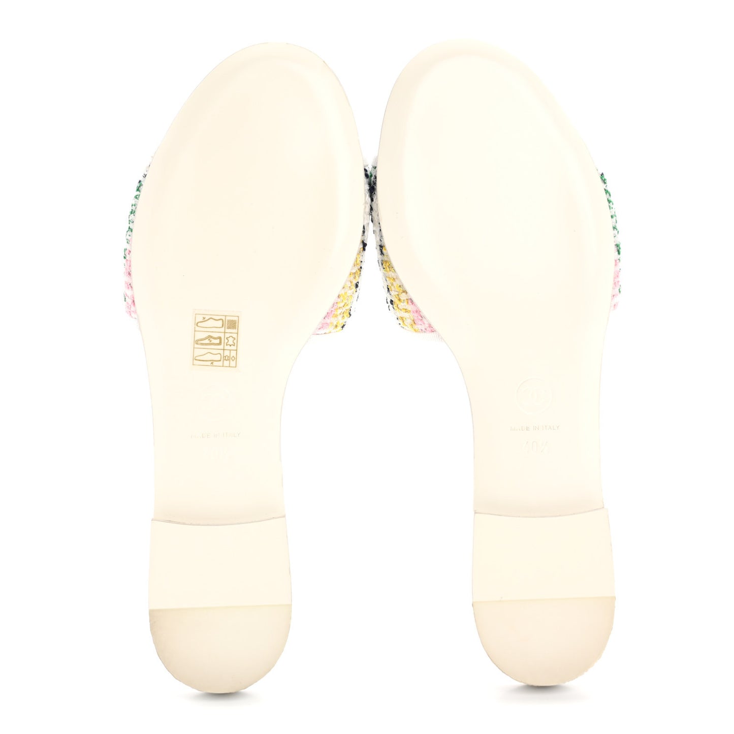 Tweed Lambskin CC Mules 40.5 White Multicolor