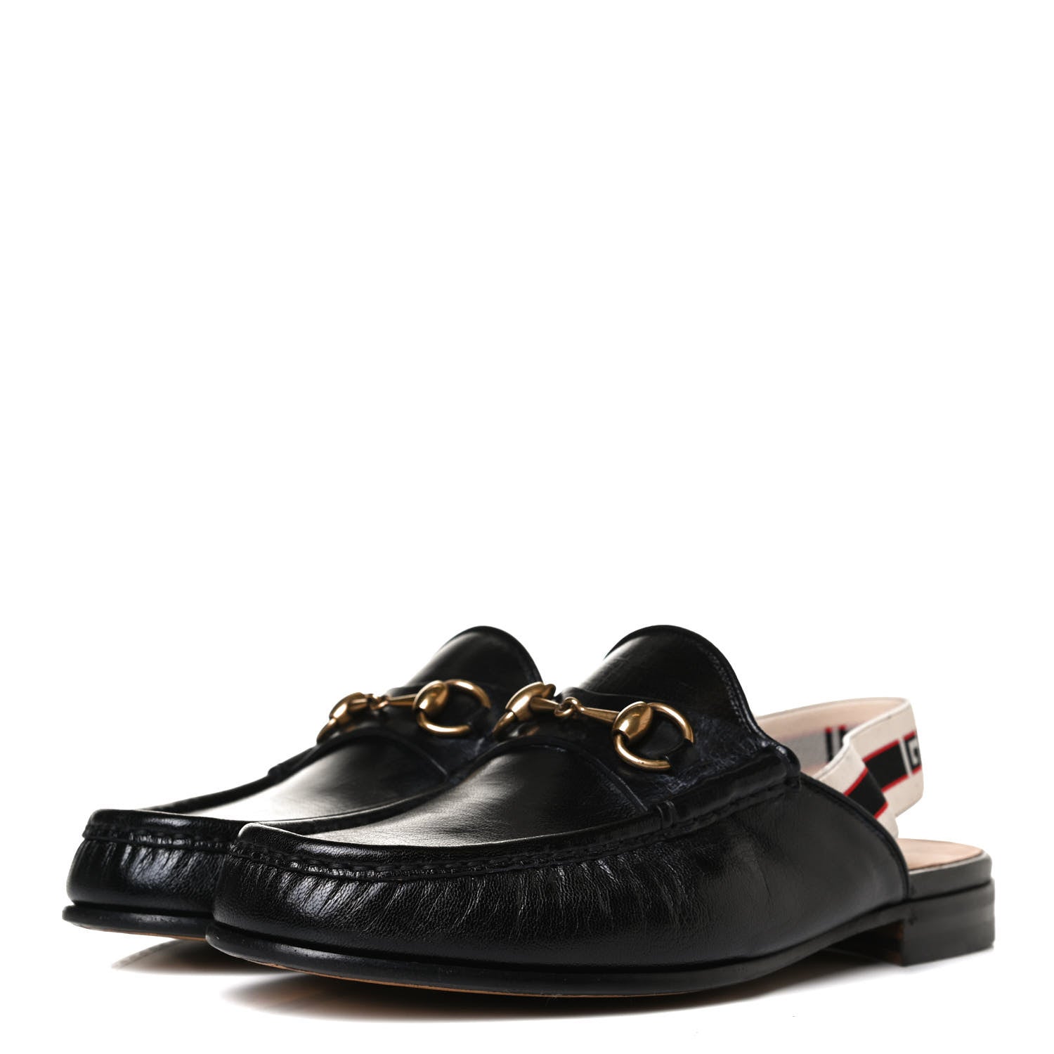 Gucci Goatskin Stripe Mens Horsebit Slingback Slippers 8 Black 3 of 12