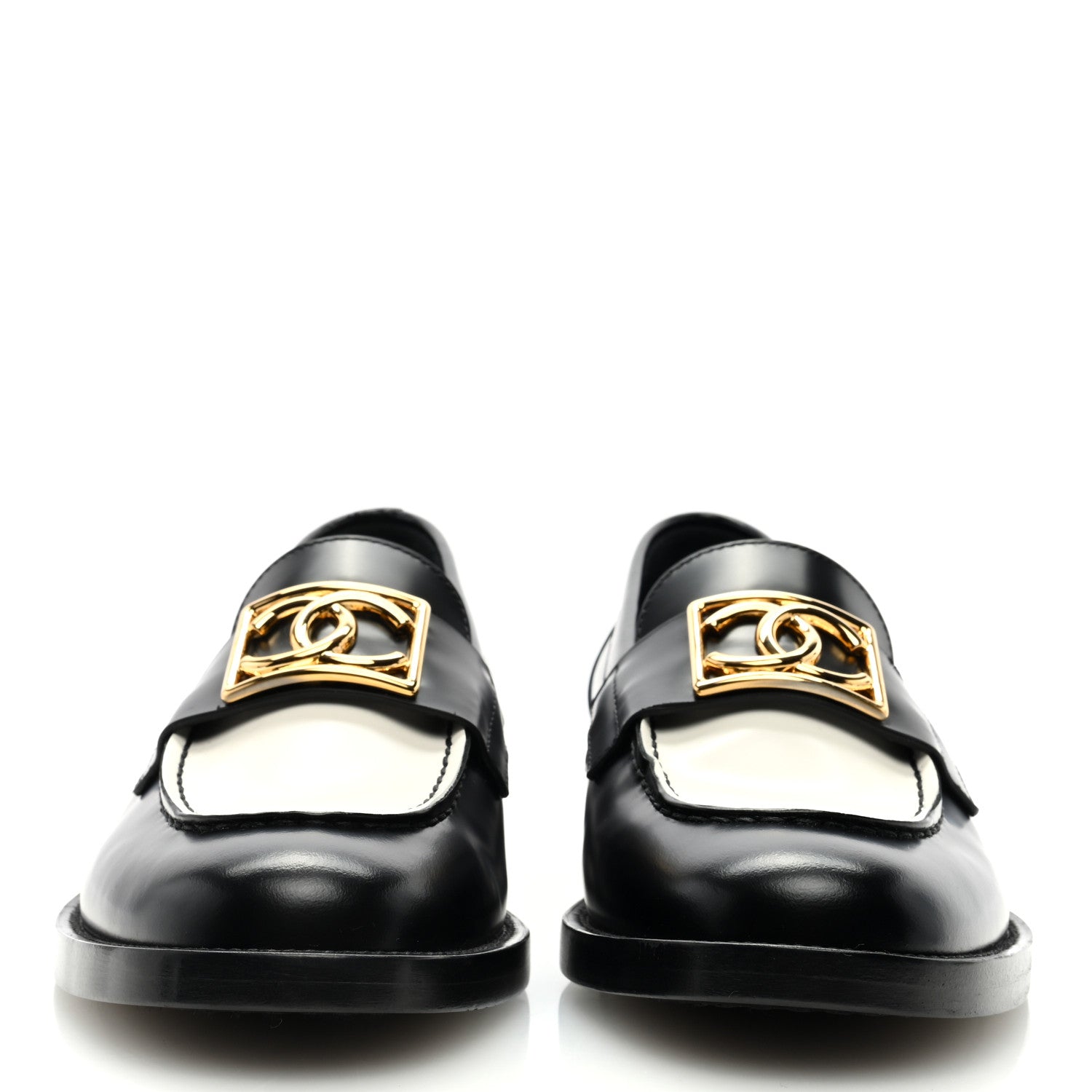 Chanel Shiny Calfskin CC Loafers Black White 37 Black White 3 of 9