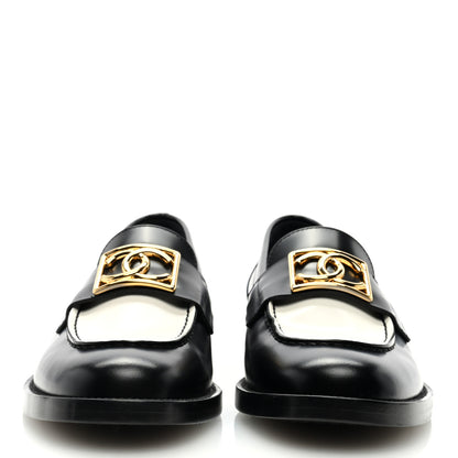 Chanel Shiny Calfskin CC Loafers Black White 37 Black White 3 of 9