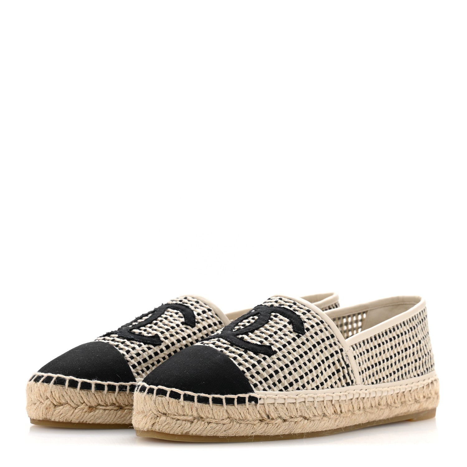 Chanel Mesh Grosgrain CC Espadrilles 39 Beige Black 4 of 9